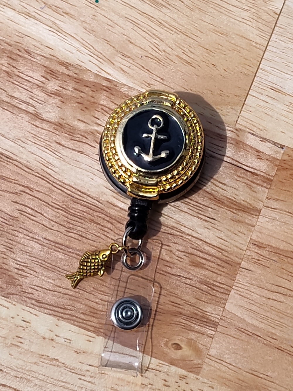 Nautical Anchor Retractable Badge Reel with Gold Accents